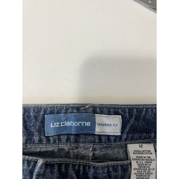 Liz Claiborne Woman’s Jeans Trouser Fit Size 12 Blue Denim 100% Cotton Wide Leg - Picture 5 of 9